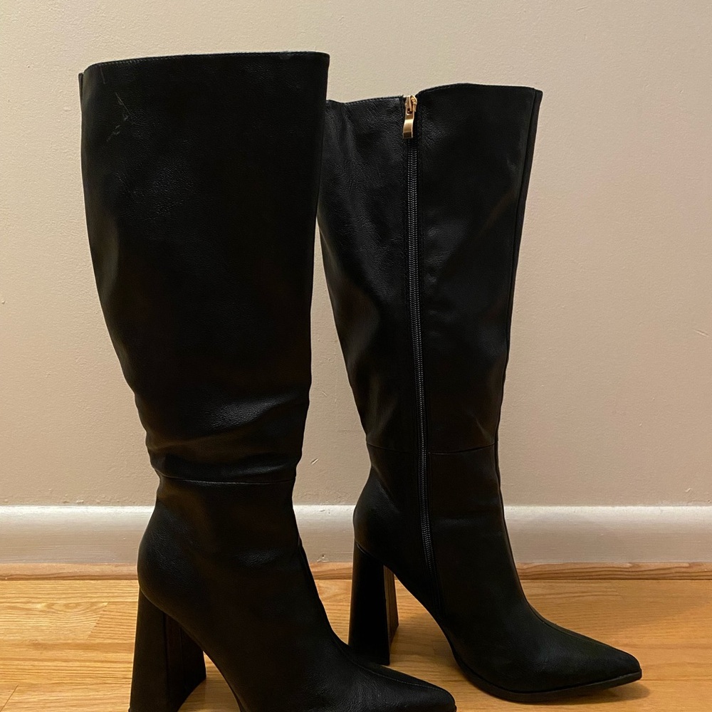 PrettyLittleThing Black Heeled Boots with Chunky Heel
